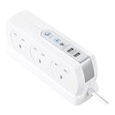 Masterplug Gloss White Heavy Duty Six Socket Switched Surge Protected Extension Lead with 2 USB Ports, 3.1 Amps,2 Metre