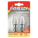 Eveready 7w 240v SES:E12 Night Light Bulb- 12mm Thread Size S1066 Twin Pack