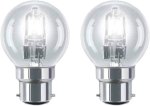 Status 42w 240v BC B22 Halogen Round Ball G45 Golfball - Pack of 2