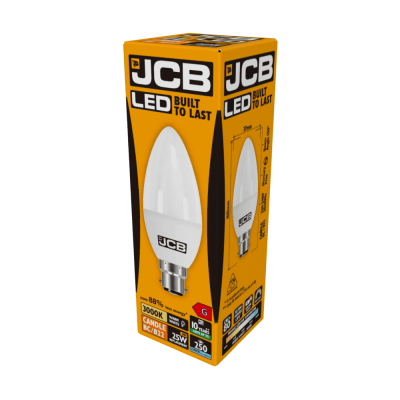 JCB LED Candle B22 (BC) 250lm 3W 3,000K (Warm White), Box of 1