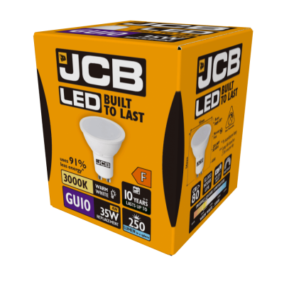 JCB LED GU10 250lm 4W 3,000K (Warm White), Box of 1