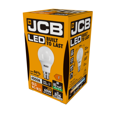 JCB LED GLS B22 (BC) 806lm 8.5W 4,000K (Cool White), Box of 1