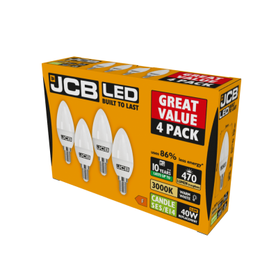 JCB LED Candle E14 (SES) 470lm 5.5W 3,000K (Warm White) - Pack of 4