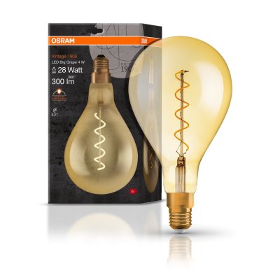 Osram Vintage 1906 LED Spiral Filament Large A160 4W E27 Big Grape Gold Extra Warm Light Bulb