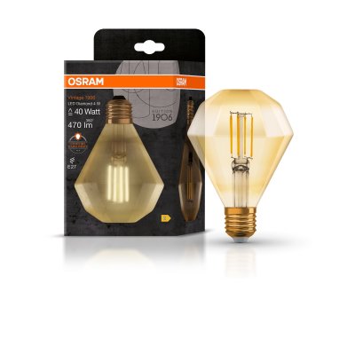 Osram 1906 LED 4W (40w) 240v E27 ES Vintage Filament Gold Glass Diamond Effect Light Bulb