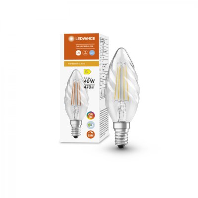 Osram LEDVance 3.4W 240v SES E14 Clear Twisted LED Filament Candle Dimmable 4000K Light Bulb