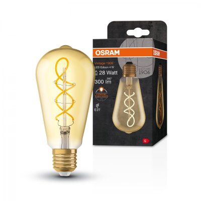 Osram 1906 LED 4w 240v ES E27 Vintage Helix Filament ST64 Gold Glass Light Bulb