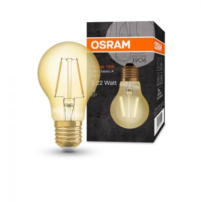 Osram 1906 LED 2.5W 240v ES E27 Vintage Filament Gold LED GLS Light Bulb