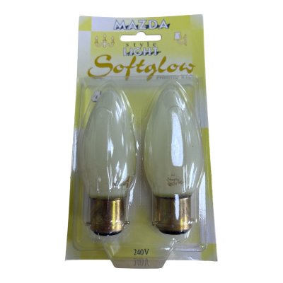 Mazda 40w 240v BC B22 Softglow Candle Primrose White Candle Bulb Twin pack